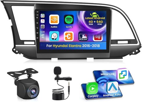 راديو ستيريو للسيارة 2+64G Android 13 CarPlay لسيارة Hyundai Elantra 2016-2018، شاشة لمس عالية الدقة 9 بوصة متوافقة مع Android Auto، كاميرا احتياطية AHD، وصلة مرآة، GPS، WiFi، FM RDS in Saudi Arabia