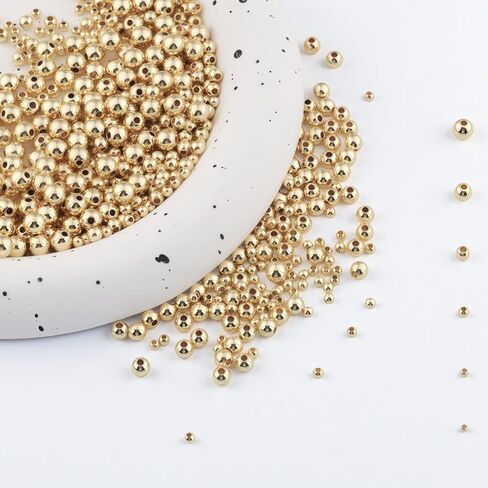 480pcs 2/2.5/3/4/5/6mm 18K Gold Filled Round Spacer Beads,Ball Seamless Spacer Beads,for DIY Jewelry Bracelet Necklace Making Findings (18K Gold) in Saudi Arabia