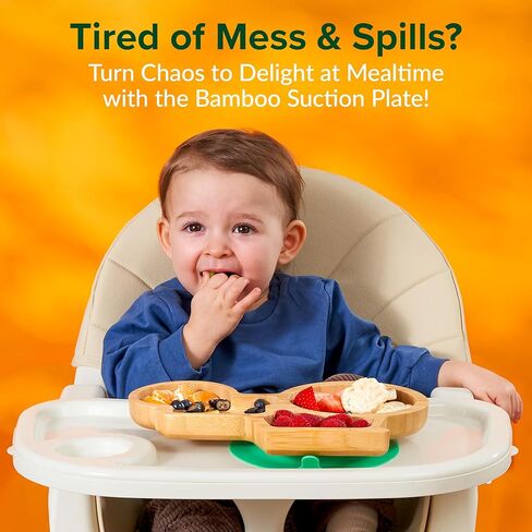 Bamboo Divided Suction Plates for Baby - Strong Suction Plates for Toddlers - Non-toxic All Natural Eco Friendly Materials - Digger in Saudi Arabia
