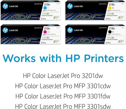 حزمة خرطوشة حبر HP 218X عالية الإنتاجية باللون الأسود والسماوي والأرجواني والأصفر (4 عبوات) | تعمل مع سلسلة Color Laser Jet Pro 3102 وMFP 3301 in Kuwait