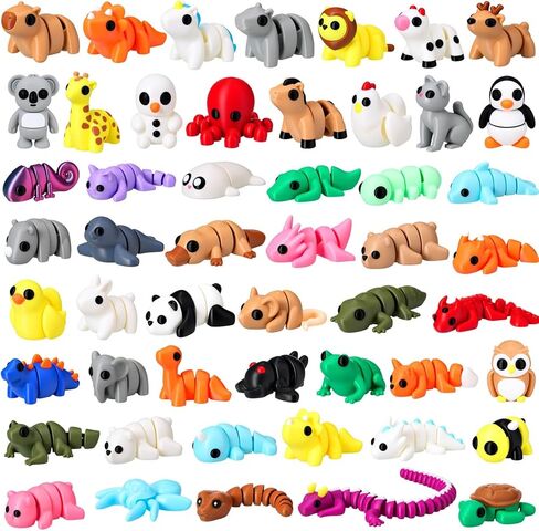 52 Pcs Mini 3D Printed Animals Set, 3D Printed Little Animals Articulated Flexible Fidget Toys Small Animal Figurines Toy for Boys Girls Students Rewards Carnival Prizes Pinata Filler in Saudi Arabia