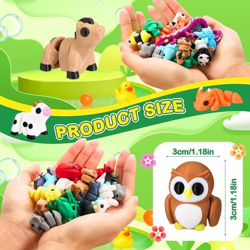 52 Pcs Mini 3D Printed Animals Set, 3D Printed Little Animals Articulated Flexible Fidget Toys Small Animal Figurines Toy for Boys Girls Students Rewards Carnival Prizes Pinata Filler in Saudi Arabia