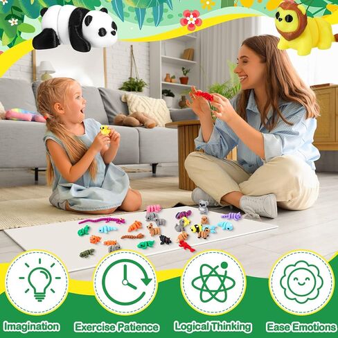 52 Pcs Mini 3D Printed Animals Set, 3D Printed Little Animals Articulated Flexible Fidget Toys Small Animal Figurines Toy for Boys Girls Students Rewards Carnival Prizes Pinata Filler in Saudi Arabia