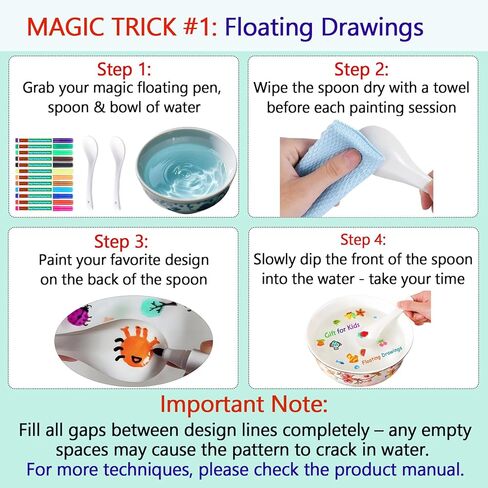 Kiddies Create Magical Floating Drawings Pens, 12 Colors Magic Floating Markers Bundle, Magic Drawing Pen for Kids Water, Magical Draw Pens Set with Spoons for DIY Tattoo, Gifts for Boys and Girls in Saudi Arabia