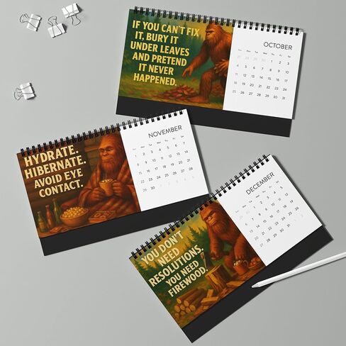 Life Advice from Sasquatch 2026 Desk Calendar – Funny Bigfoot Quotes, Retro Art, Nature Humor Gift for Home or Office in Saudi Arabia