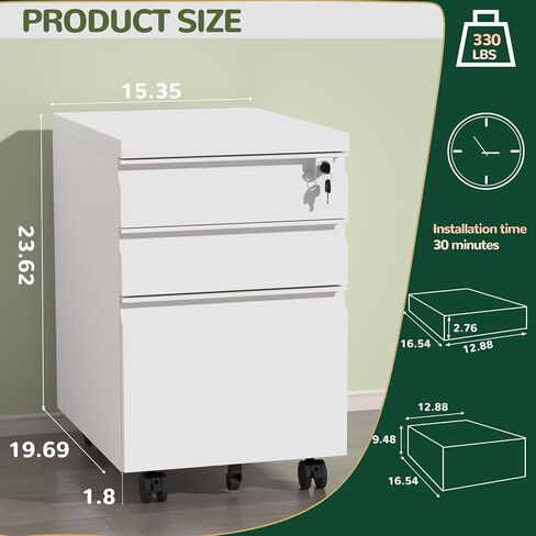 3 Drawer File Cabinet with Lock, Mobile Metal Filing Cabinet on Wheels, Under Desk Small Filing Cabinet for Home Office Storage, Letter/Legal/A4 Drawer Organizer with Anti-Tip Wheels (Black) in Saudi Arabia
