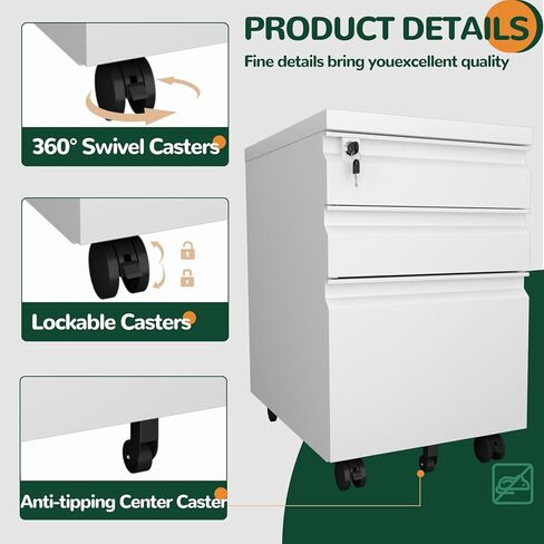 3 Drawer File Cabinet with Lock, Mobile Metal Filing Cabinet on Wheels, Under Desk Small Filing Cabinet for Home Office Storage, Letter/Legal/A4 Drawer Organizer with Anti-Tip Wheels (Black) in Saudi Arabia