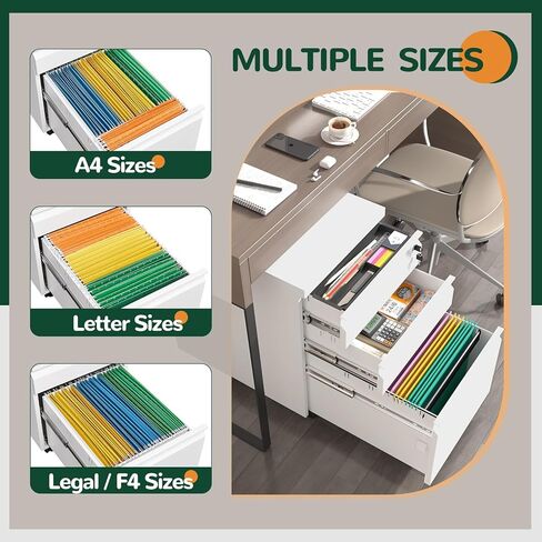 3 Drawer File Cabinet with Lock, Mobile Metal Filing Cabinet on Wheels, Under Desk Small Filing Cabinet for Home Office Storage, Letter/Legal/A4 Drawer Organizer with Anti-Tip Wheels (Black) in Saudi Arabia