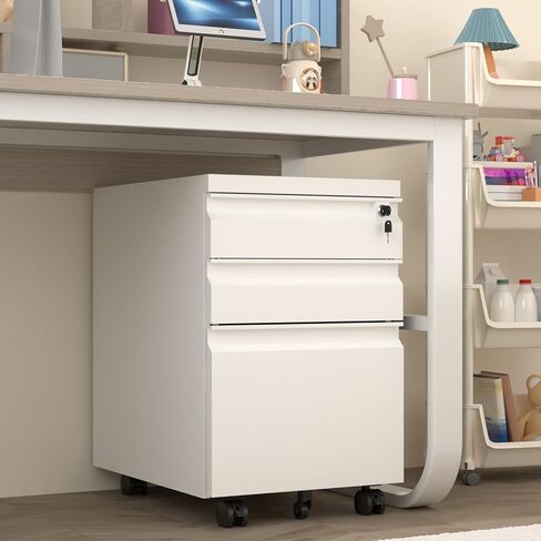 3 Drawer File Cabinet with Lock, Mobile Metal Filing Cabinet on Wheels, Under Desk Small Filing Cabinet for Home Office Storage, Letter/Legal/A4 Drawer Organizer with Anti-Tip Wheels (Black) in Saudi Arabia