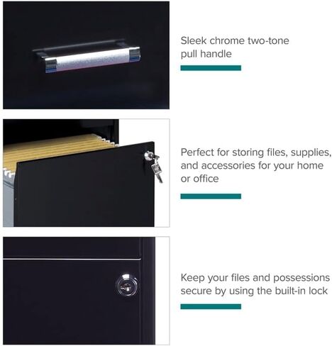 Scranton & Co خزانة ملفات معدنية ذات 4 أدراج خفيفة الوزن مقاس 18 بوصة باللون الأسود، تم تجميعها مسبقًا in Kuwait