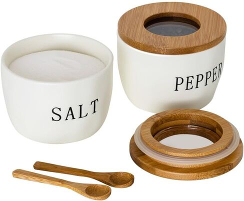2 Pack Salt and Pepper Bowls Set, Ceramic Salt and Pepper Containers with Lid and Spoon, White Salt Pepper Holder Shakers Set, Salt Cellar Box Dish with Lid in Saudi Arabia