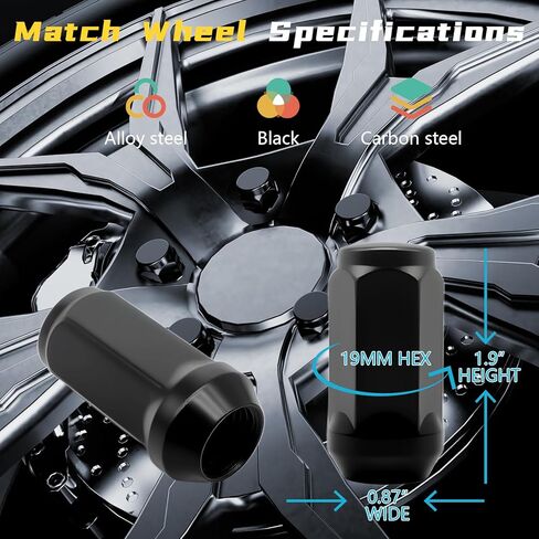 24pcs M14 x 1.5 Lug Nuts, 1.8" (45mm) Closed-End One-Piece Conical Seat, Matte Black Finish 3/4" Hex in Saudi Arabia