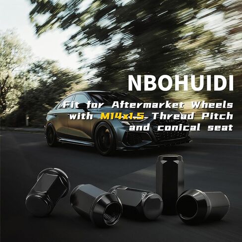 24pcs M14 x 1.5 Lug Nuts, 1.8" (45mm) Closed-End One-Piece Conical Seat, Matte Black Finish 3/4" Hex in Saudi Arabia