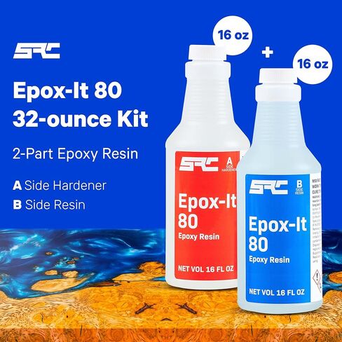 SPRESIN Epox-It 80 طقم راتنجات الإيبوكسي الشفاف 32 أونصة (16 أونصة الجزء أ + 16 أونصة الجزء ب) للمبتدئين والخبراء، والطلاء، والبار العلوي، والكونترتوب، والطاولة - تركيبة شفافة كريستالية لفن المجوهرات، والتصفيح in Saudi Arabia