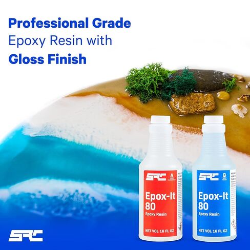 SPRESIN Epox-It 80 طقم راتنجات الإيبوكسي الشفاف 32 أونصة (16 أونصة الجزء أ + 16 أونصة الجزء ب) للمبتدئين والخبراء، والطلاء، والبار العلوي، والكونترتوب، والطاولة - تركيبة شفافة كريستالية لفن المجوهرات، والتصفيح in Saudi Arabia