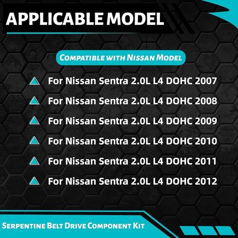 طقم حزام سيربنتين YVZ متوافق مع 2007-2012 Nissan Sentra 2.0L - يستبدل OE# 90K-39162A، 39162/5340442000، 7701065089، 780311 - نظام حزام محرك المحرك مع الموتر in Kuwait