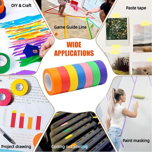 شريط لاصق ملون للرسامين بعرض 2.54 سم - عبوة من 7 لفات 298 قدم - نابضة بالحياة، لاصق، بدون بقايا - أشرطة ملونة بألوان قوس قزح للأعمال اليدوية والفنون والحرف اليدوية ووضع العلامات وترميز الألوان وتزيين الغرفة in Kuwait