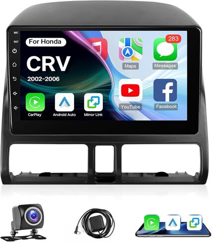 راديو ستيريو للسيارة من Leadfan لسيارة Honda CRV 2002-2006 مع Apple CarPlay Android Auto، شاشة لمس IPS مقاس 9 بوصة تدعم WiFi GPS Navigation/Bluetooth 5.1/Mirror Link/FM/كاميرا احتياطية + SWC/شاشة مقسمة in Kuwait