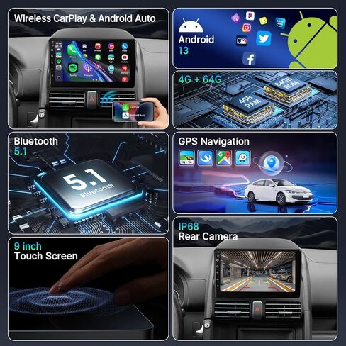 راديو ستيريو للسيارة من Leadfan لسيارة Honda CRV 2002-2006 مع Apple CarPlay Android Auto، شاشة لمس IPS مقاس 9 بوصة تدعم WiFi GPS Navigation/Bluetooth 5.1/Mirror Link/FM/كاميرا احتياطية + SWC/شاشة مقسمة in Kuwait