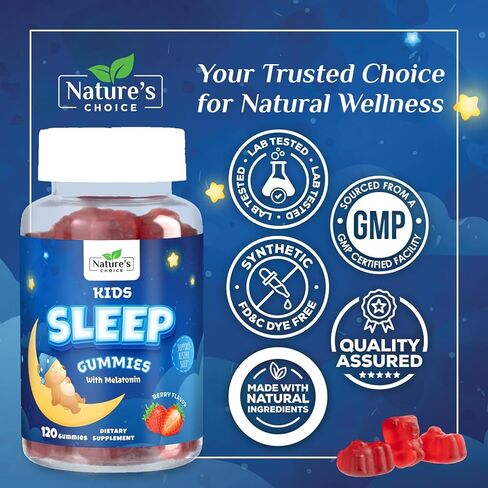 Kids Sleep Gummies Supplement, 2mg, Natural Fast Acting Melatonin Gummy Sleep Support Supplement for Children, Vegan Non-GMO Chewable for Toddlers Ages 4 and up - 60 Gummies in Kuwait