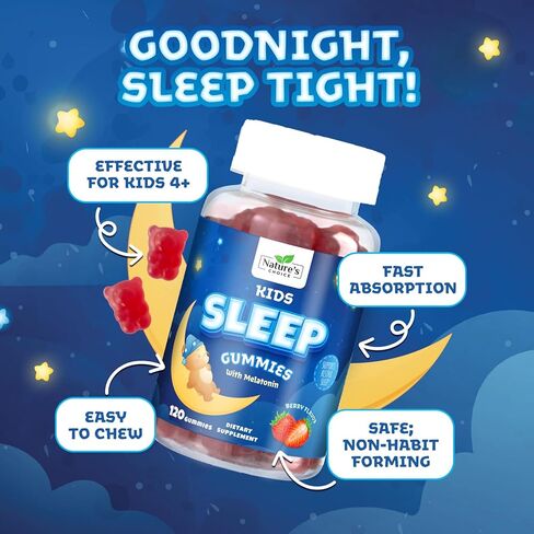 Kids Sleep Gummies Supplement, 2mg, Natural Fast Acting Melatonin Gummy Sleep Support Supplement for Children, Vegan Non-GMO Chewable for Toddlers Ages 4 and up - 60 Gummies in Kuwait