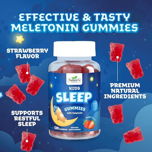 Kids Sleep Gummies Supplement, 2mg, Natural Fast Acting Melatonin Gummy Sleep Support Supplement for Children, Vegan Non-GMO Chewable for Toddlers Ages 4 and up - 60 Gummies in Kuwait