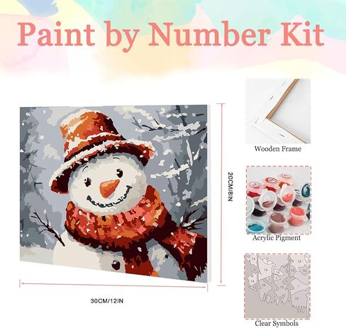 Auremi Christmas Paint by Number Kits with Framed, DIY Snowman Paint by Number Canvas for Adults, Easy Acrylic in Canvas with Brushes for Decor 20x30cm in Saudi Arabia