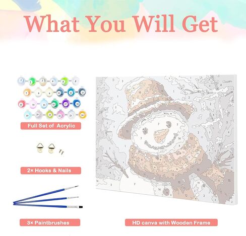 Auremi Christmas Paint by Number Kits with Framed, DIY Snowman Paint by Number Canvas for Adults, Easy Acrylic in Canvas with Brushes for Decor 20x30cm in Saudi Arabia