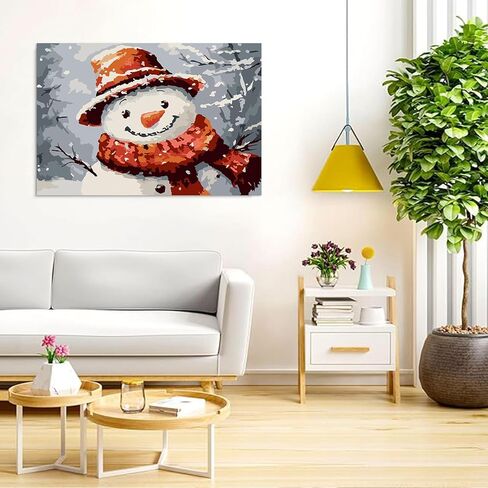 Auremi Christmas Paint by Number Kits with Framed, DIY Snowman Paint by Number Canvas for Adults, Easy Acrylic in Canvas with Brushes for Decor 20x30cm in Saudi Arabia