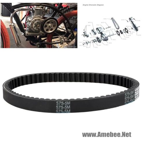 Bike Engine Belt Transmission Belt Rubber synchronous Belt 49cc / 53cc Engine 142F / 144F H5M575-115 Synchronous Belt arc Tooth Motor Drive Belt (Black Arc Tooth Drive Belt, H5M575-115-15mm) in Saudi Arabia