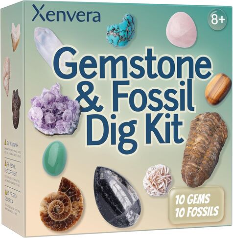 Gemstone and Fossil Dig Kit – Excavate 10 Gems and 10 Fossils, STEM Geology Set, Educational Toy, Science Kit for Kids Ages 8+ in Saudi Arabia
