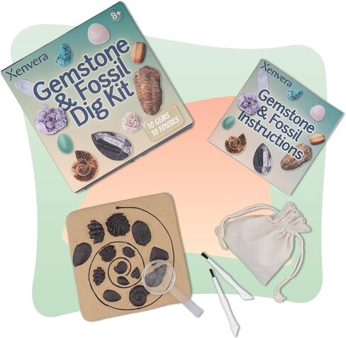 Gemstone and Fossil Dig Kit – Excavate 10 Gems and 10 Fossils, STEM Geology Set, Educational Toy, Science Kit for Kids Ages 8+ in Saudi Arabia
