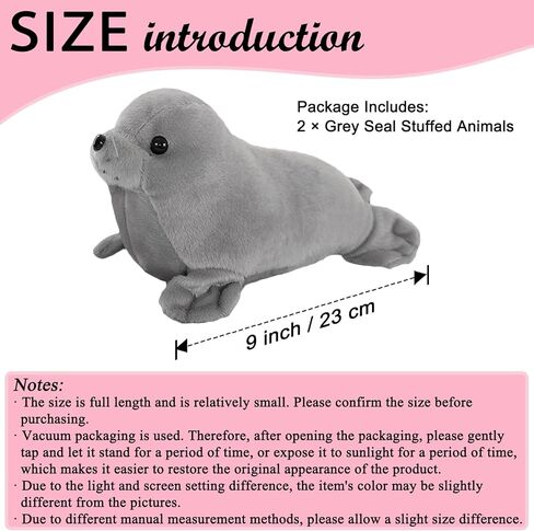 2PCS 9" Seal Plush Stuffed Animal Grey Cute Seal Toy Pillow Kawaii Doll for Kids in Saudi Arabia