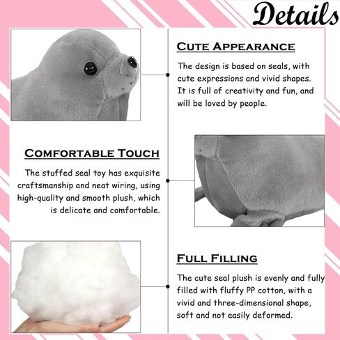 2PCS 9" Seal Plush Stuffed Animal Grey Cute Seal Toy Pillow Kawaii Doll for Kids in Saudi Arabia