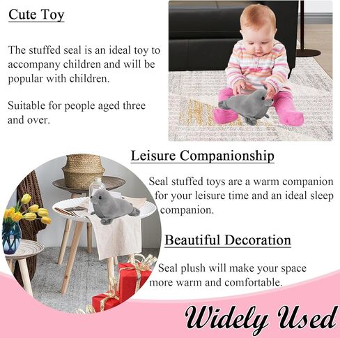 2PCS 9" Seal Plush Stuffed Animal Grey Cute Seal Toy Pillow Kawaii Doll for Kids in Saudi Arabia
