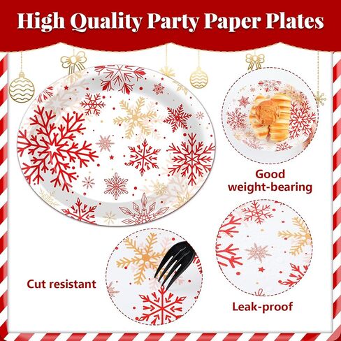 50 Count Christmas Oval Paper Plates Red Snowflake Party Decorations Christmas Red and White Plates 11x9 in Winter Holiday Disposable Cake Tablewares Platters for Xmas Dinner Birthday Supplies in Saudi Arabia