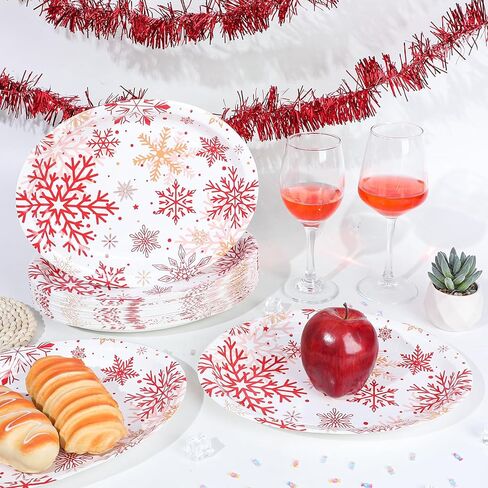 50 Count Christmas Oval Paper Plates Red Snowflake Party Decorations Christmas Red and White Plates 11x9 in Winter Holiday Disposable Cake Tablewares Platters for Xmas Dinner Birthday Supplies in Saudi Arabia
