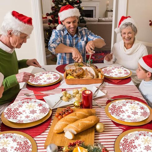 50 Count Christmas Oval Paper Plates Red Snowflake Party Decorations Christmas Red and White Plates 11x9 in Winter Holiday Disposable Cake Tablewares Platters for Xmas Dinner Birthday Supplies in Saudi Arabia
