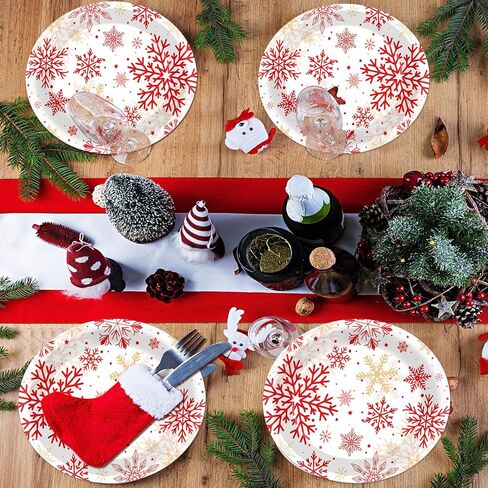 50 Count Christmas Oval Paper Plates Red Snowflake Party Decorations Christmas Red and White Plates 11x9 in Winter Holiday Disposable Cake Tablewares Platters for Xmas Dinner Birthday Supplies in Saudi Arabia