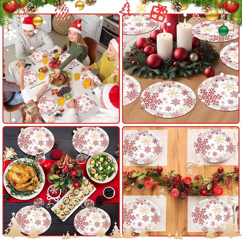 50 Count Christmas Oval Paper Plates Red Snowflake Party Decorations Christmas Red and White Plates 11x9 in Winter Holiday Disposable Cake Tablewares Platters for Xmas Dinner Birthday Supplies in Saudi Arabia
