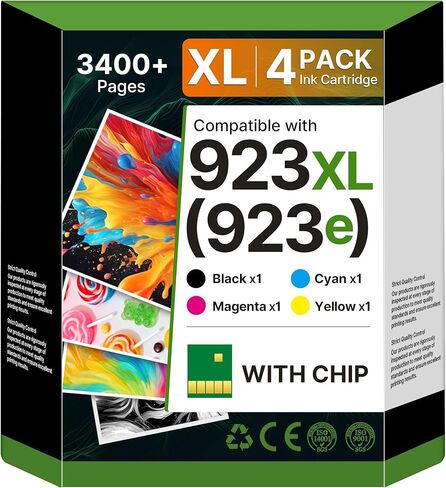 مجموعة خراطيش الحبر 923e 923XL 923 مع رقاقة بديلة لخراطيش الحبر hp 923 لطابعة OfficeJet 8120e 8122e 8124e Pro 8135e 8138e 8139e 8130e 8132e (4 عبوات، أسود سماوي أصفر أرجواني) in Kuwait