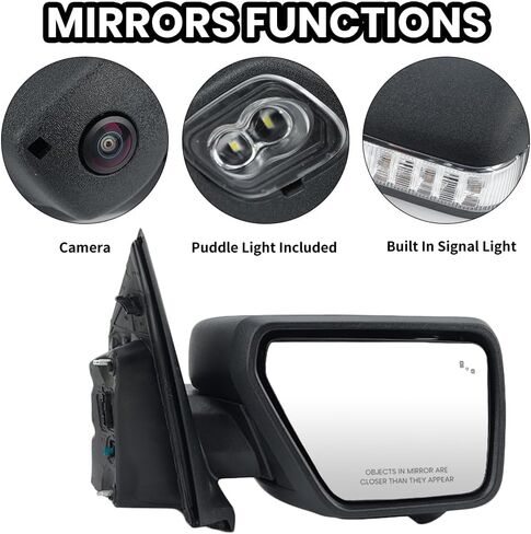Textured Black Door Side Mirror Assembly For Ford F150 F-150 2021 2022 2023 2024 Heated Manual Folding W/Camera Blind Spot Puddle Turn Signal Light 13+1 Pins Right Passenger Side in Saudi Arabia