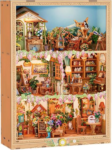 Tonecheer DIY Miniature House Kit، Book Nook Dollhouse Story Frame Kit لغز خشبي ثلاثي الأبعاد، نموذج ديوراما ديكور قابل للتركيب على الحائط مع غطاء غبار ومصباح LED كهدية مثالية - وقت الزهر in Kuwait
