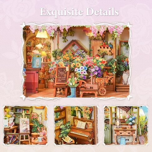Tonecheer DIY Miniature House Kit، Book Nook Dollhouse Story Frame Kit لغز خشبي ثلاثي الأبعاد، نموذج ديوراما ديكور قابل للتركيب على الحائط مع غطاء غبار ومصباح LED كهدية مثالية - وقت الزهر in Kuwait