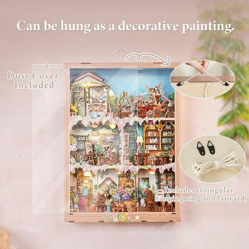 Tonecheer DIY Miniature House Kit، Book Nook Dollhouse Story Frame Kit لغز خشبي ثلاثي الأبعاد، نموذج ديوراما ديكور قابل للتركيب على الحائط مع غطاء غبار ومصباح LED كهدية مثالية - وقت الزهر in Kuwait