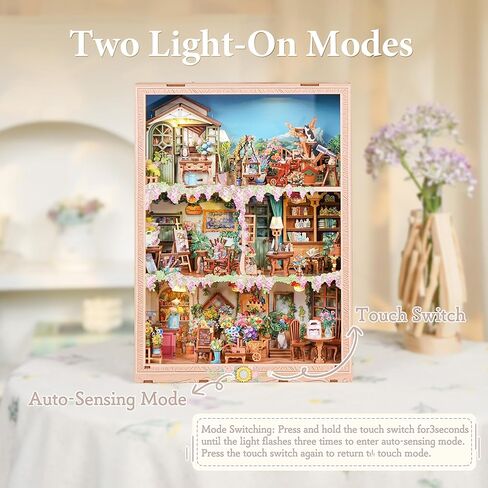 Tonecheer DIY Miniature House Kit، Book Nook Dollhouse Story Frame Kit لغز خشبي ثلاثي الأبعاد، نموذج ديوراما ديكور قابل للتركيب على الحائط مع غطاء غبار ومصباح LED كهدية مثالية - وقت الزهر in Kuwait