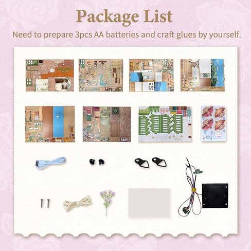 Tonecheer DIY Miniature House Kit، Book Nook Dollhouse Story Frame Kit لغز خشبي ثلاثي الأبعاد، نموذج ديوراما ديكور قابل للتركيب على الحائط مع غطاء غبار ومصباح LED كهدية مثالية - وقت الزهر in Kuwait