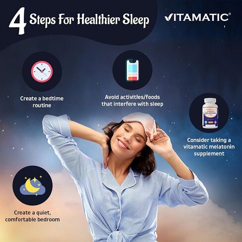 Vitamatic Melatonin 3mg Tablets | Vegetarian, Non-GMO, Gluten Free | 1 Year Supply | Natural Berry Flavor - 365 Tablets in Saudi Arabia