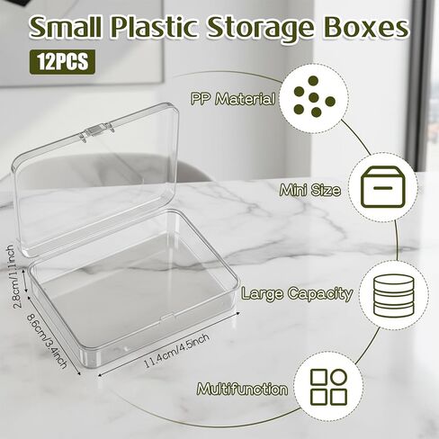 12 Pcs Mini Plastic Storage Containers Box with Lid, 4.5x3.4 Inches Clear Rectangle Box Organizer Crayon Boxs for Collecting Small Items Beads Business Cards Game Pieces Crafts Accessories in Saudi Arabia