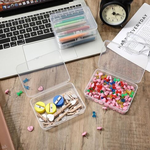 12 Pcs Mini Plastic Storage Containers Box with Lid, 4.5x3.4 Inches Clear Rectangle Box Organizer Crayon Boxs for Collecting Small Items Beads Business Cards Game Pieces Crafts Accessories in Saudi Arabia